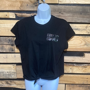 MFG First Co Motorcycle American Flag Was Women’s Cropped‎ Black T-shirt